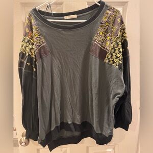 We The Free Gray & Black Pullover with Yellow Paisley Embroidery